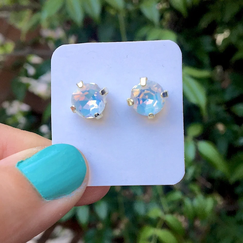 White Opal Aurora Borealis + Silver Crystal Stud Earrings